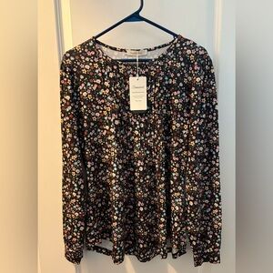 Women's Black Floral Long Sleeve Top